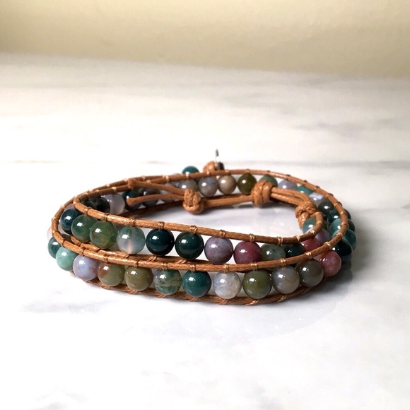 Francesca’s Jade Bead Leather Wrap Bracelet - Picture 9 of 9